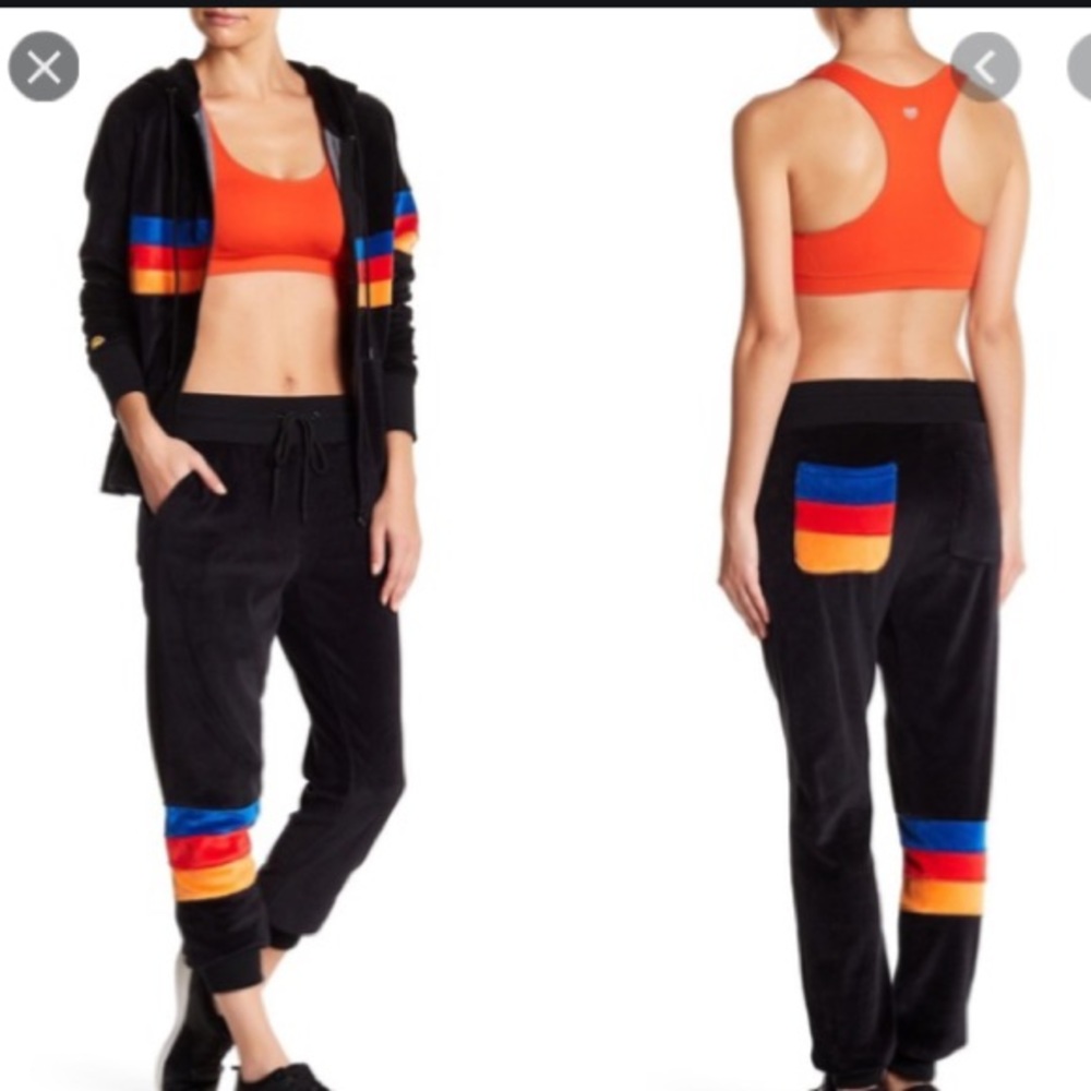 C&C California Black Velour Stripe Jogger Pants L - Picture 5 of 9